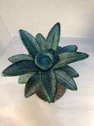 Unusual vintage pair of cast iron palm tree candle holders. Green and brown. 7 3/4” H. Base 4”W.