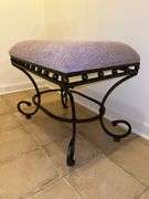 Metal base stool with beaded edge and tweed upholstery….24 x 16 x 19 tall