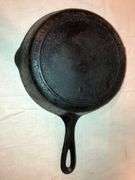 Early 1900s, Sydney Wagner Ware #6 skillet, double spouts. Well seasoned.