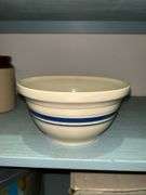 Marble rolling pin and stand, 6” tall crack and navy stripe mixing bowl (has chip)
