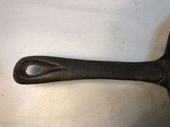 Vintage cast iron skillet with lid. 2 spout. 10” diameter. No spin, no wobble. No markings except an A in the lid.