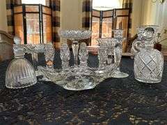 Beautiful grouping of clear, pressed and cut glass items…..there is slight chipping on some (see all pics)