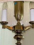 Solid brass base 3-arm candelabra-style floor lamp with neutral color shade…..59-1/2” tall