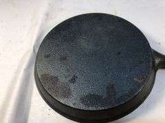 Mini 5” cast iron cookie skillet. 3.75” handle. No markings. No spin, no wobble.