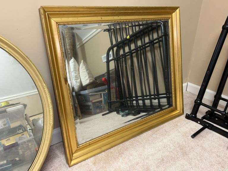 Rectangular gold-toned framed beveled mirror…..35-1/4 x 29-1/2 image