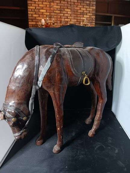 Wood horse made in India. Leather accessories just needs cleaned image