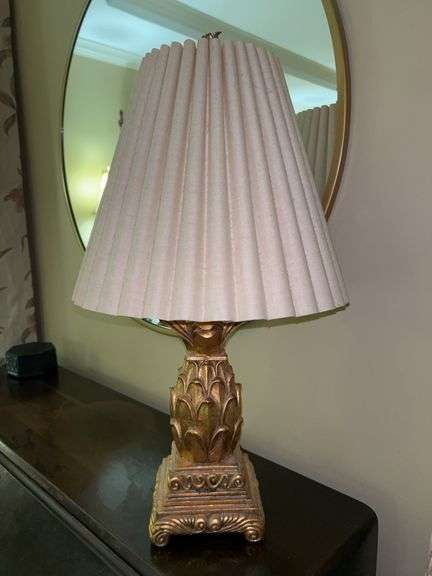 Gold tone resin pineapple base lamp with pleated shade….20-1/2” tall image