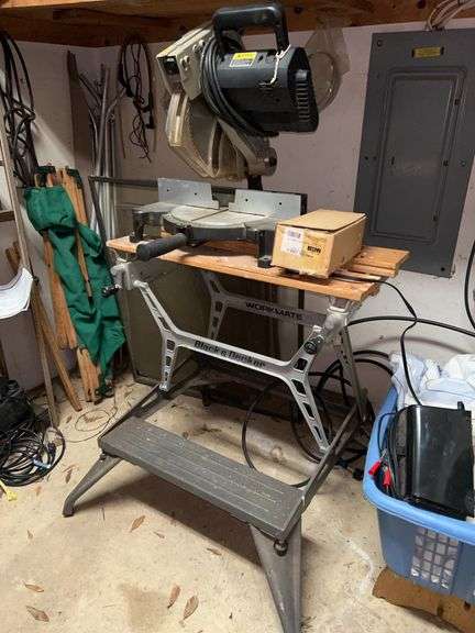 Porter Cable 20” Heavy Duty Miter Saw on Black & Decker workbench (model of saw is 7700)…..not tested image
