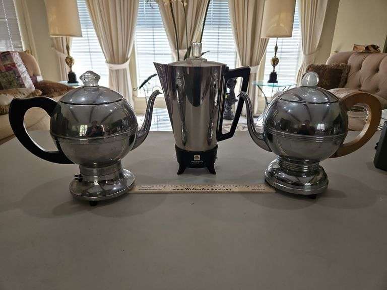 Three(3) vintage stainless steel coffee makers w/cords UNTESTED... image