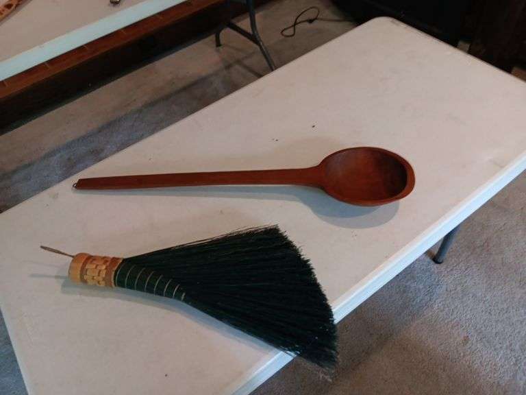 Vintage wooden ladle and broom image