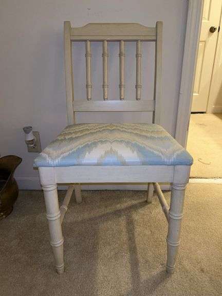 Vintage spindle back side chair with pastel flame upholstery…..17-1/2 x 15 x 33 tall overall image