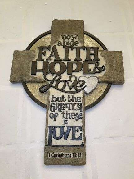 Beautiful Spiritual Harvest “Faith, Hope & Love” cross…10 x 13 image