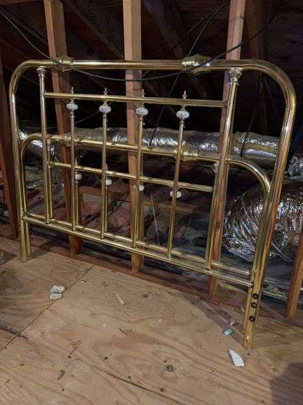 Full size brass headboard/footboard with porcelain decor (no rails) image