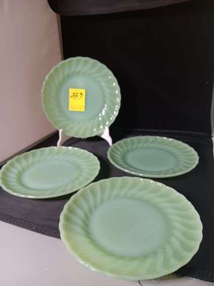 Four  7 1/4"  Jadeite plates image