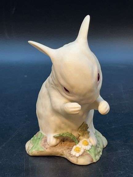 Cybis "Pat-A-Cake" Grooming White Bunny Rabbit Bisque Porcelain Figurine…..4-1/2” tall image