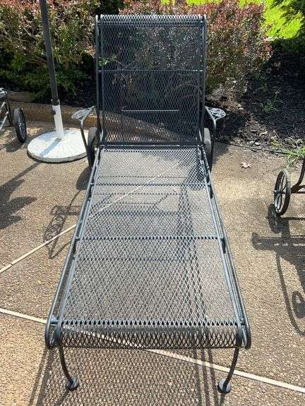 Wrought iron chaise lounge with adjustable back…..22-1/4 x 47 x 34 tall overall as it sits image