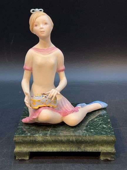 Cybis “Pandora” bisque porcelain figurine on green marble base…..5-1/2” tall…..missing pinky finger in one hand image