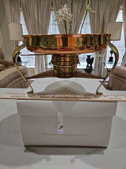 Vintage copper food warmer on stand... image