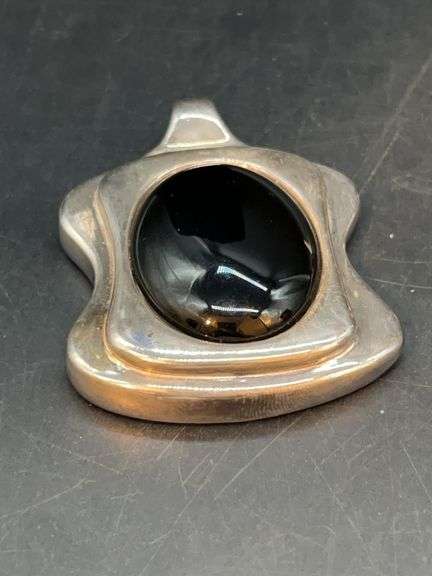 Large Sterling pendant with black onyx-like stone…..2-1/2”…..42 grams image