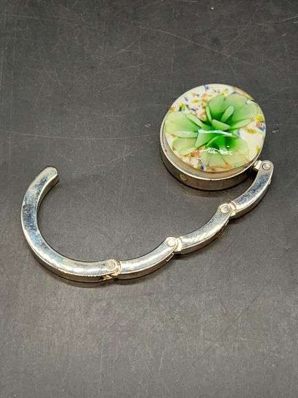 Foldable Handbag Hook with floral glass decor in original box image