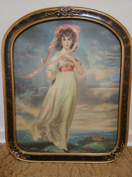 Vintage "Pinkie" print by artist Thomas Lawrence in an elegant gold colored frame 18.5x22.5 w/raised embellishments... image