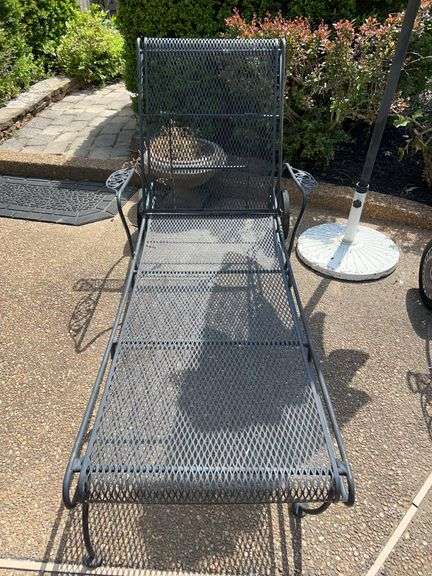 Wrought iron chaise lounge with adjustable back…..22-1/4 x 47 x 34 tall overall as it sits image