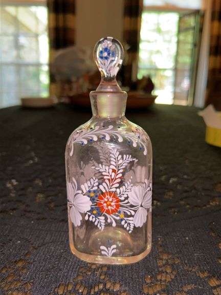 Vintage Hand Painted Glass Perfume Bottle image