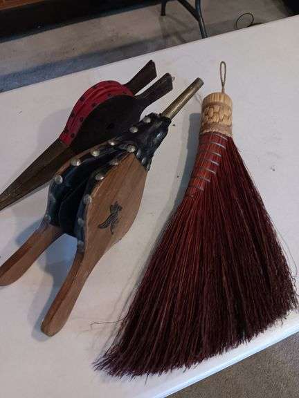 2 vintage bellows and broom..see photos image