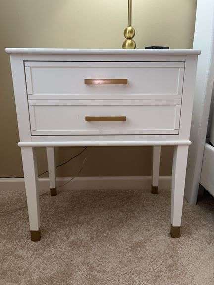 Great looking AmeriWood Homewhite single drawer nightstand with brass accents…..23-1/2 x 15-1/2 x 38 tall…..OTHER CONTENTS NOT INCLUDED image