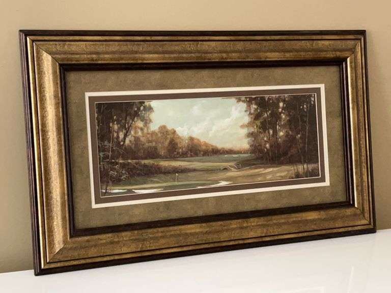 Beautifully framed and signed art print titled "First Hole" by artist Ruane Manning…..29-1/2 x 17-1/2 image