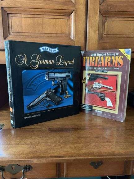 (3) books regarding firearms…..hardback “Walther A German Legend” and vintage paperback “2009 Standard Catalog of Firearms”….with CD…..and 13th Edition of “Blue Book of Gun Values” image