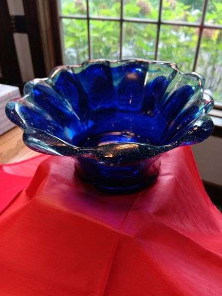 Vintage blue and clear glass bowl image