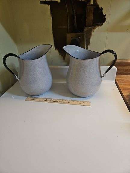 Pair of vintage gray granite wear pitchers image