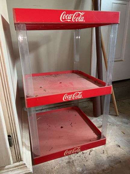 Plastic Coca-Cola 3-tiered shelf…..18-3/4” square x 30-1/ tall…..needs cleaned from being in garage image
