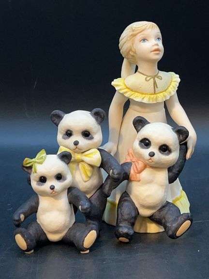 Rare Retired CYBIS 1973 “Goldilocks & The Three Panda Bears” bisque porcelain figurines…..6-1/4” tall image