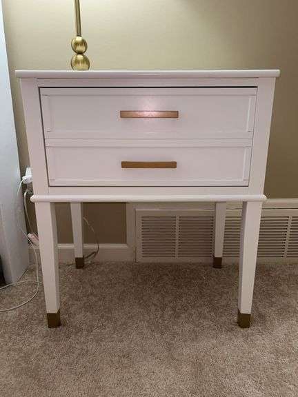 Great looking AmeriWood Homewhite single drawer nightstand with brass accents…..23-1/2 x 15-1/2 x 38 tall…..OTHER CONTENTS NOT INCLUDED image