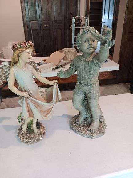 2 garden statues 20" and 21 1/2" tall image