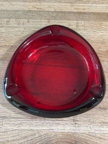Vintage Viking Ruby Red Glass Ashtray…..8-1/2” image