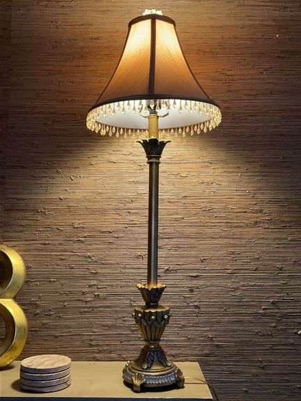 Very nice resin base candlestick lamp with silk-like tasseled shade image