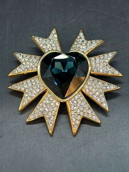 Lavish Joan Rivers Maltese Cross Brooch with Diamante Rhinestones and Sapphire-like Prism Heart…..2-1/2” image