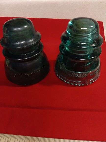 2 Hemingway No 42 insulators...1has chip on bottom. See photos image