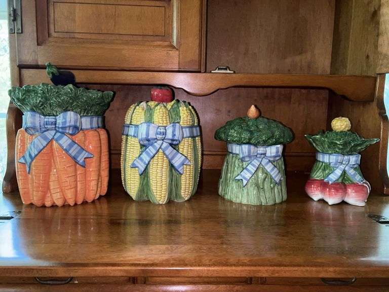 4-piece Fitz and Floyd Veggie Canister Set with rubber seals…..heights range from a 7 to 10-1/2” tall image