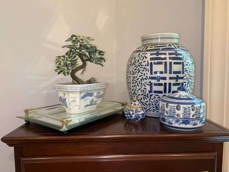 Blue and white home decor…..lid to ginger jar has been repaired image