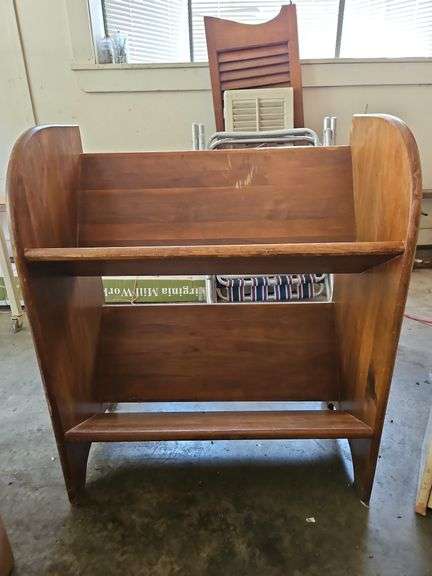 Vintage solid wood book rack 25.5x14x30 in very good vintage condition... image