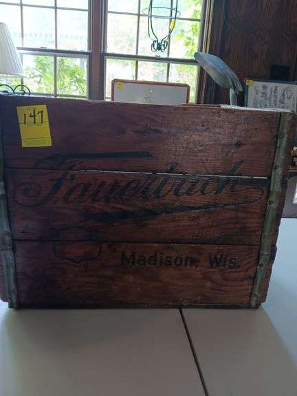 Vintage wood crate...Fauerɓach..Madison WI. .excellent condition..see photos image