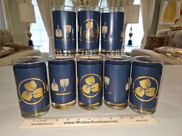 Set of eight(8) vintage MCM Libbey 5.5" tall highball glasses w/fan design in excellent vintage condition... image