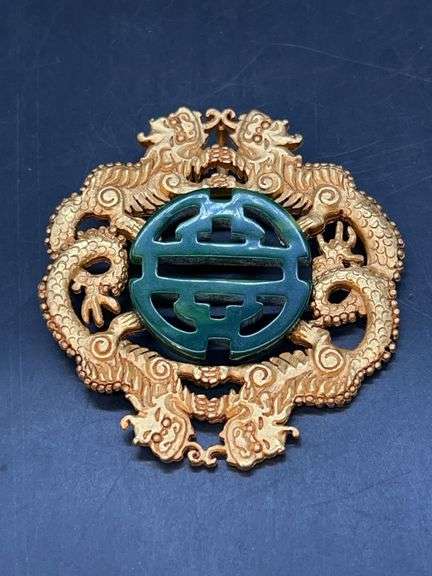 Rare LIA Lianna Vintage Jade-Color Bakelite Dragon Brooch…..2-1/2” image