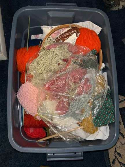 Tote full of yarn and other knitting/crocheting items image