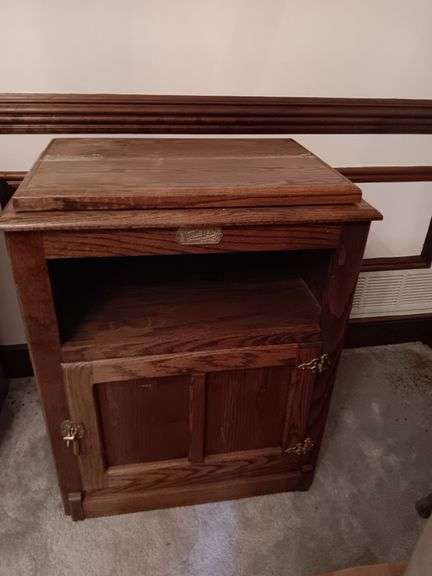 Antique White Clad Oak Ice Box Cabinet.  Ice box in bottom with swivel base top...see description image