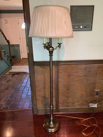Stiffel Standing Floor Lamp with 3-way switch and silk-like pleated shade…..working condition but have to unplug to turn off image